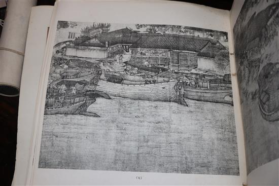 Six Chinese woodblock printed books, two printed calligraphic scrolls and a book on Chinese art